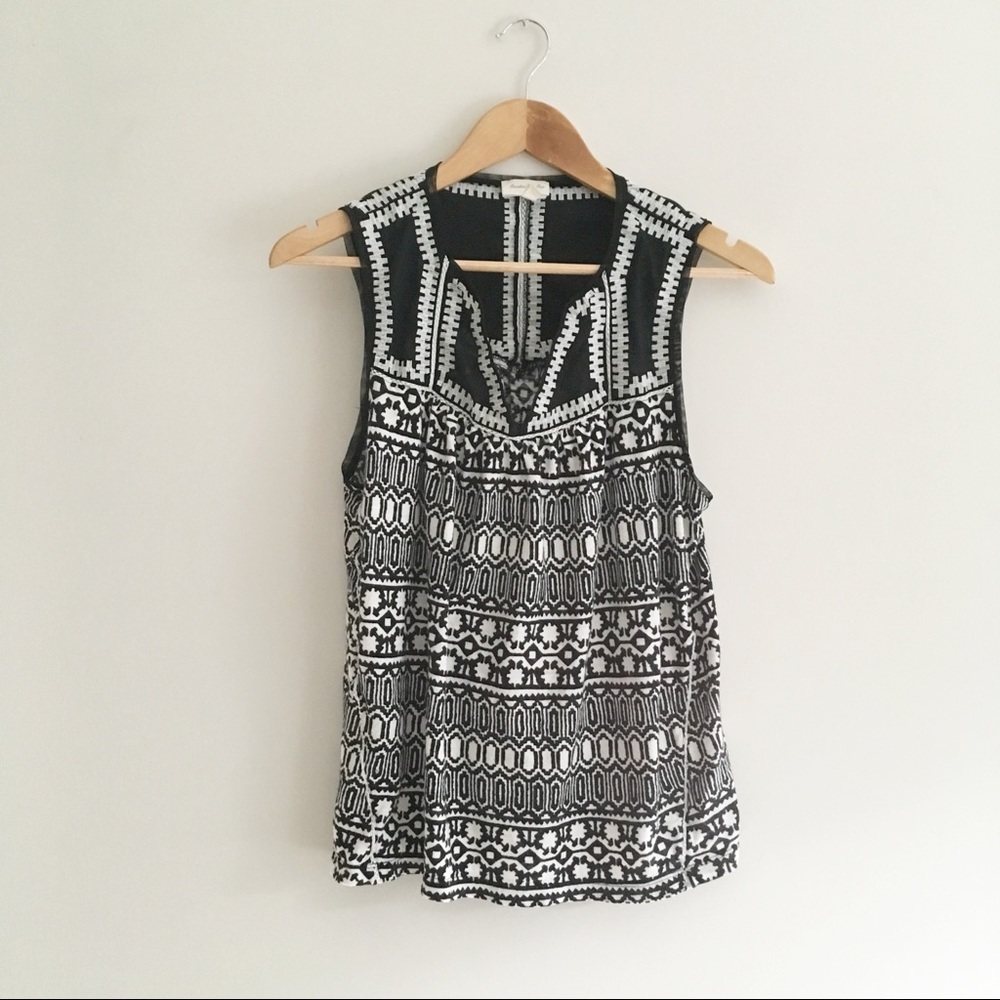 Anthropologie Meadow Rue Geo-stitched Print Tank